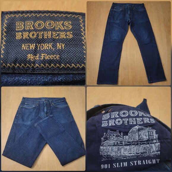 Brooks Brothers Jeans Men Size 33x29 901 Slim Fit New York Red Fleece Preppy - Picture 1 of 15